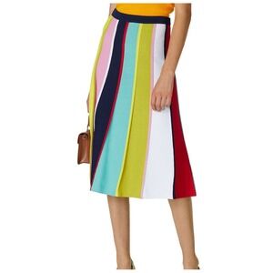 J Crew Women Rainbow Stripe Midi Skirt M Textured Stretch Knit Office Casual